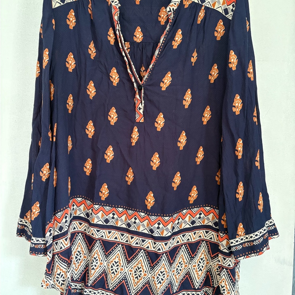 Lucky Brand Blue Boho Pattern Top